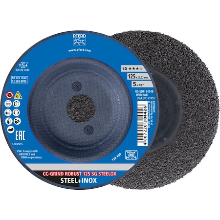 Pferd Grinding Disc, 5 in Dia, Ceramic, CC-GRIND-ROBUST 61149